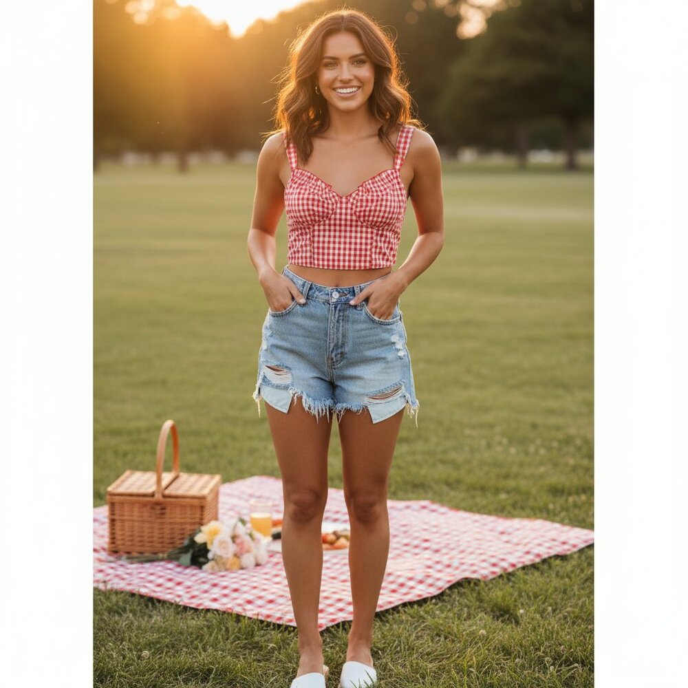 NWT Colsie Red Gingham Crop Top Large